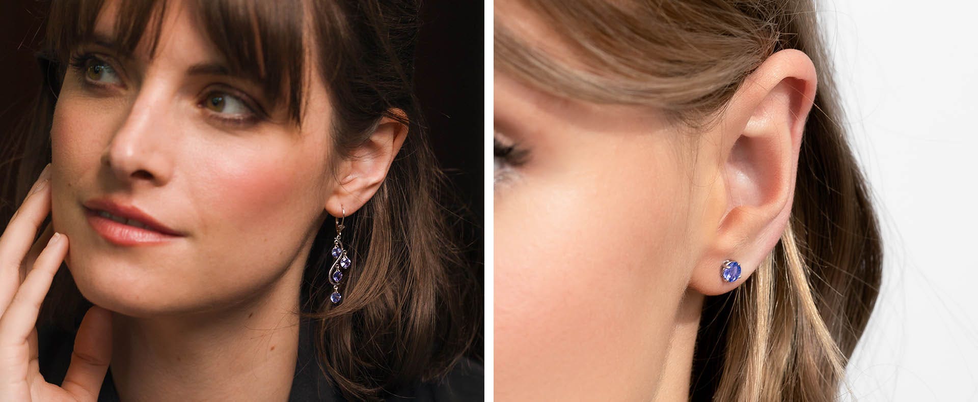 Multi pierres précieuses : boucles d'oreilles tanzanite